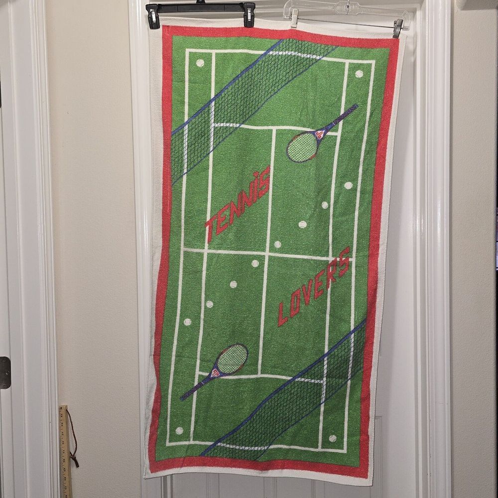 Vintage Tennis‎ Beach Towel Cotton 28x50 Island Fun 1980s